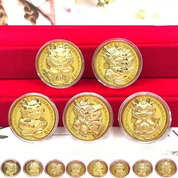 Сувенирные монеты с 3D-драконом, золотые позолоченные монеты с драконом, китайские медали с драконом и знаком зодиака в красном конверте D