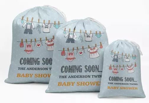 Сувенирные синие близнецы для вечеринки по случаю рождения ребенка, фирменные сувениры, подарочные мешочки на шнурке, 15 шт. 8 x 10 Inches чёрный