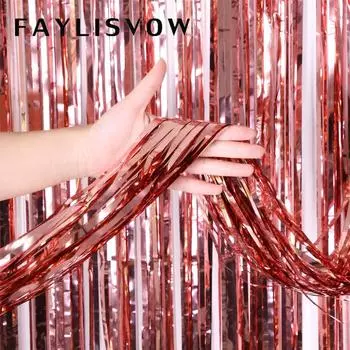 Сувениры для вечеринок, свадебные украшения, товары для вечеринок, занавеска из фольги для фотосъемки, дождя, мишуры, для дня рождения, настенные шторы, фон для фотосъемки Type B(1*2m) розовый