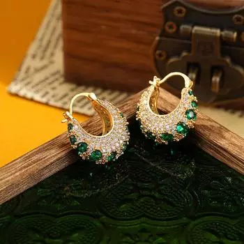 SUYU модные микро инкрустированные циркониевые круглые серьги модные роскошные и нишевые персонализированные серьги для вечеринки для женщин зелёный