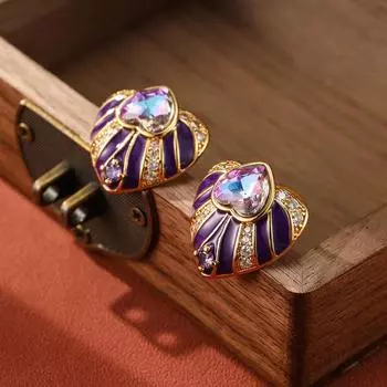 SUYU Винтажные серьги в средневековом стиле, Дворцовый стиль, с капельной глазурью, Серьги-пусеты в виде сердечек, Элегантные, Легкая роскошь, Персонализированные серьги фиолетовый