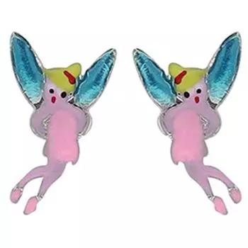 Suzette et Benjamin [R5406] - Серебряные серьги ручной работы Tinkerbell розово-голубые - 10x8 мм