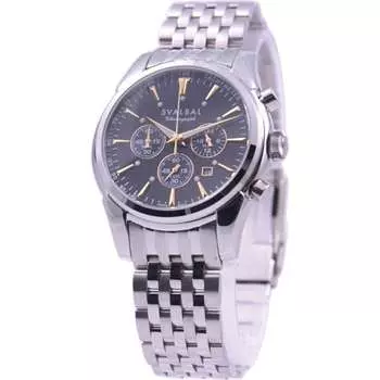 СВАЛЬБАЛ Мужская SV11-MBK (Кварцевые мужские часы Sun Flame) Круглые часы серебристые с несколькими стрелками аналоговые