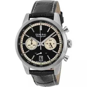 СВАЛЬБАЛ Мужская SV16-LBK (Пламя Солнца) Круглые часы из черной нержавеющей стали с несколькими стрелками, аналоговые