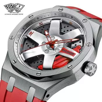 SVJ Автоматические Механические Часы Мужские TE37 Ступица Колеса Трехмерные Полые Модернизированные Автомобильные Водонепроницаемые Светящиеся Часы