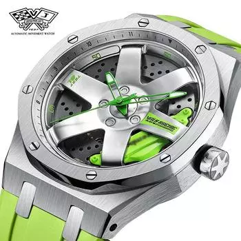 SVJ Автоматические Механические Часы Мужские TE37 Ступица Колеса Трехмерные Полые Автомобильные Модифицированные Водонепроницаемые Светящиеся Мужские Часы