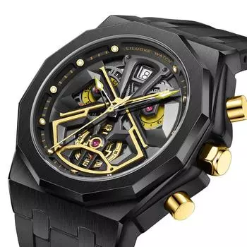 SVJ Мужские часы Высококачественные водонепроницаемые светящиеся полые часы Мужские многофункциональные мужские кварцевые часы