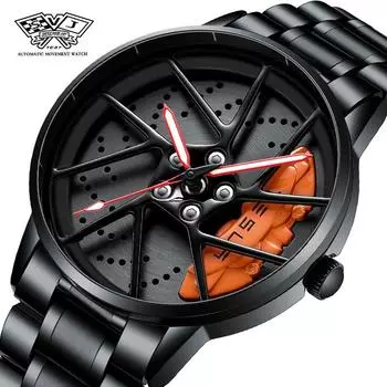 SVJ Wheel Watch Трехмерные полые мужские часы Высококачественные подлинные мужские часы Кварцевые часы