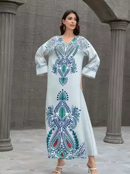 SW0827 Ближневосточная абайя с бисером: Элегантное мусульманское женское длинное платье-халат кросс-бордер 2XL