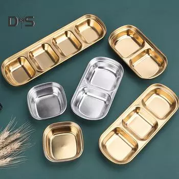 SW Диск для барбекю из нержавеющей стали, тарелка для соуса, приправы, кухонный инструмент 4 Grid серебряный