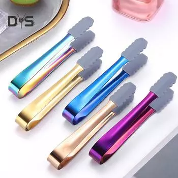 SW Нержавеющая сталь Щипцы для сахара для кубиков льда Силиконовый противоскользящий зажим для сервировки еды Зажим