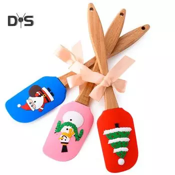 SW силиконовый шпатель для масла с рождественским узором, деревянная ручка, кухонный инструмент для выпечки, подарок красный