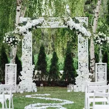 Свадебная арка Цветы Розовые розы Украшения Зеленые растения Цветочная композиция Свадебный стул Приветственная открытка Украшение стены двери стола 60cm белый