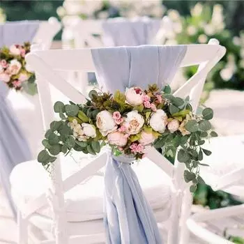 Свадебная арка с цветами, 76см Искусственный подарок Цветок пиона Эвкалипт Цветочный подарок Дверь Swag Венок Веточка для дома Свадебная стена Украшение двери baby голубой