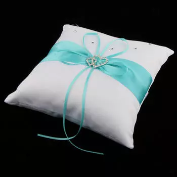 Свадебная церемония атласная подушка для кольца в форме сердца с бриллиантовой лентой Подушка для носителя