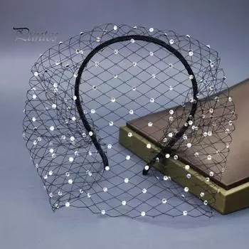 Свадебная фата, блестящие стразы, сетчатый свадебный головной убор с обручем для волос, свадебный головной убор, аксессуары для волос чёрный