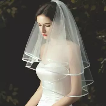 Свадебная фата, двухслойная, однотонная, с ленточным краем, свадебная фата из мягкого сетчатого материала, выпускной, косплей, фата с гребнем бежевый