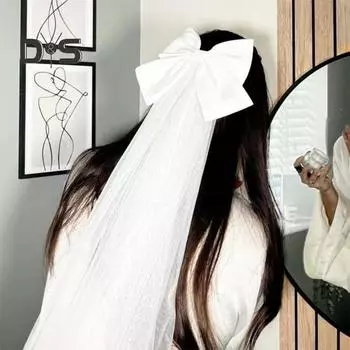 Свадебная фата из сетки с бантом, двухслойная сетка, сказочный эффект, свадебный головной убор, идеальный свадебный аксессуар белый