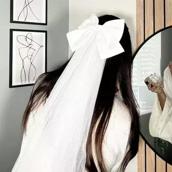 Свадебная фата из сетки с бантом, двухслойная сетка, сказочный эффект, свадебный головной убор, идеальный свадебный аксессуар белый