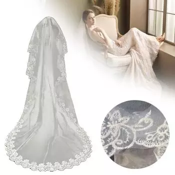 Свадебная Фата Кружева Цветочная Вышивка Однослойная Большая Длинная Белая Романтическая Мягкая Сетка Фото Опора Косплей Помолвка Фата Вечеринка Головной Убор 3m бежевый