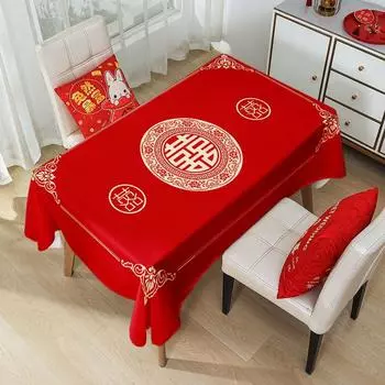 Свадебная скатерть в китайском стиле, красная скатерть, которую можно стирать и наносить на нее печать, красная банкетная скатерть 90x90cm