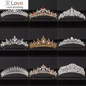 Свадебная корона для волос, украшения для волос, свадебные аксессуары для волос, женская барочная корона, стразы, хрустальные тиары, королева невесты, короны для вечеринок, подарок красный