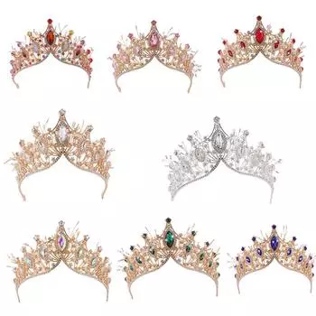 Свадебная корона из металла ручной работы с кристаллами, аксессуары для волос, цветная повязка на голову с бусинами, зимний головной убор