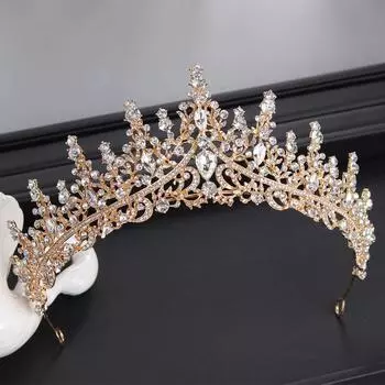 Свадебная корона в Корейском стиле, универсальная корона принцессы на день рождения, золотые аксессуары для волос, свадебное платье, свадебный головной убор золотой