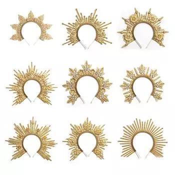 Свадебная Корона Золотая повязка для волос ручной работы Богиня Тиара Украшения для волос Повязка на голову