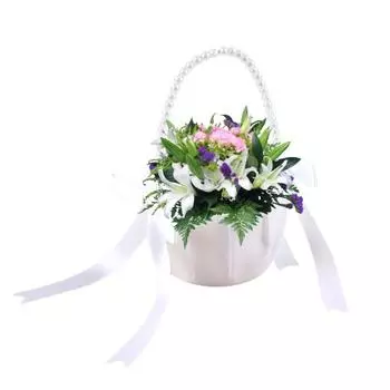 Свадебная корзина для девочек-цветочниц, атласная белая корзина с бантом и ручкой из искусственного жемчуга, ручная свадебная корзина для декора церемонии и вечеринки белый