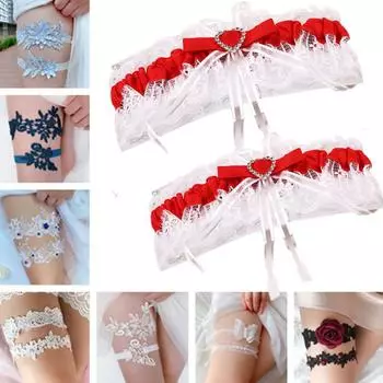 Свадебная подвязка, пикантная эластичная подвязка со стразами, кружевная подвязка для ног с лентой и бантом, подвязка на бедра для невесты, вечерние, свадебный подарок One Size
