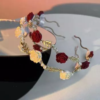 Свадебная повязка на голову Модный головной убор Женские обручи для волос Жемчужная роза Цветочная повязка на голову Корейские повязки для волос розовый