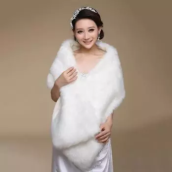 Свадебная шаль Меховая палантина с запахом из искусственного меха Вечернее платье Болеро Накидка Свадебная шаль белый