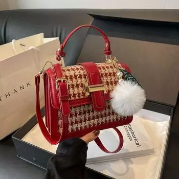 Свадебная сумка, сумка Red Thousand Bird Grid, женская большая сумка на одно плечо 2024 года, модная и повседневная сумка невесты, сумка через плечо