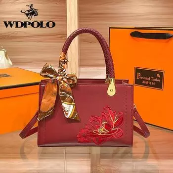 Свадебная сумка WDPOLO, женская сумка, новинка 2023 года, роскошная атмосфера, большая вместительная сумка для мамы с вышивкой лотоса, сумка 8095 M