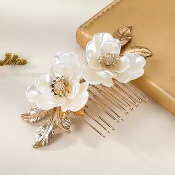 Свадебная тиара белый лотос светлый цветок сердце гребень для волос боковой гребень свадебное украшение для волос золотой