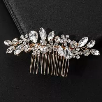 Свадебная тиара, гребень для волос, сделанный вручную, гребень для волос с цветком из стразов, свадебное украшение, украшение для волос золотой