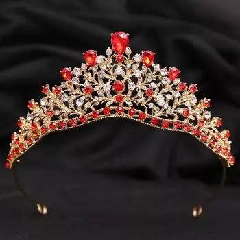 Свадебная тиара в стиле барокко с красными стразами, маленькая корона, простая хрустальная тиара, повязка на голову для свадебной вечеринки