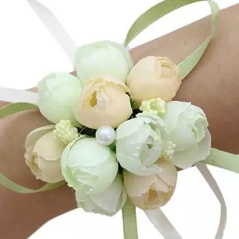 Свадебная вечеринка невесты жемчужный браслет ткань запястье рука цветок корсаж красный