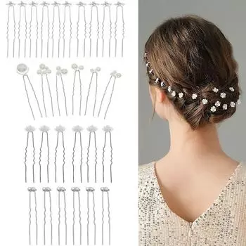 Свадебная заколка для волос с жемчугом и горным хрусталем U-образная заколка для волос U-образная заколка для волос Свадебная тиара