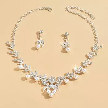 Свадебное ожерелье из сплава, серьги, изысканные украшения, аксессуары для вечернего платья Mori, цветы из искусственного жемчуга, комплект из двух предметов белый