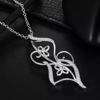 Свадебное ожерелье с подвеской в виде цветка из стерлингового серебра 925 пробы, модные ювелирные изделия O-40cm