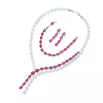 Свадебное платье аксессуары комплект простой двухцветный сращивание капля воды браслет циркон ювелирные изделия ожерелье серьги цепочка для женщин Earrings розы красного