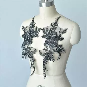 Свадебное платье DIY Зеленый Черный Цветочная Нашивка Белая Вышитая Ткань Кружева 36 * 23cm белый