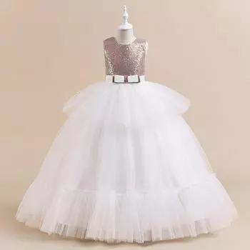 Свадебное платье для девочек-подростков от 5 до 14 лет, элегантное платье с цветочным узором для девочек, пышное длинное платье, вечерние детские платья для девочек 120 шампанского