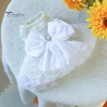 Свадебное платье для домашних животных с кнопками, дышащая кружевная одежда принцессы весна-лето с жемчугом и бантом для маленьких и средних собак S