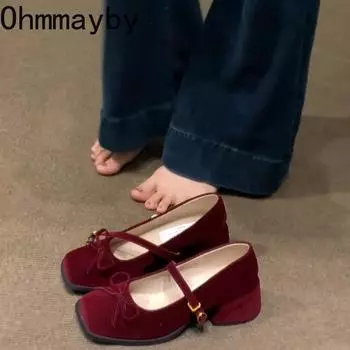 Свадебное платье для вечеринки Женские туфли Мэри Джейн Модные туфли на плоской подошве Весна Осень Туфли-лодочки Ladeis с бабочкой 35 красный
