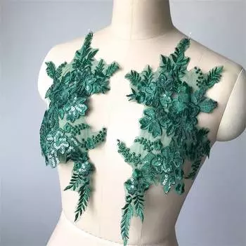 Свадебное платье кружевной ткани зеленый черный цветок патч DIY белый вышитый 36 * 23cm белый