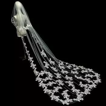 Свадебное платье невесты, длинный шлейф, реквизит для свадебной фотосъемки, супер-сказочная кружевная вуаль