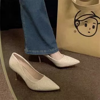 Свадебное платье невесты одинарные туфли женские универсальные шпильки 2025 новые свадебные туфли французский темперамент заостренные туфли подружки невесты на высоком каблуке 34